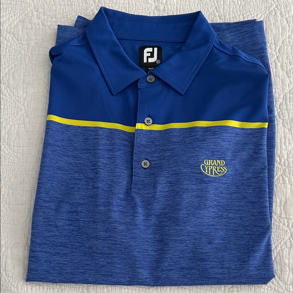FootJoy Blue Polo with Yellow Accent Stripe